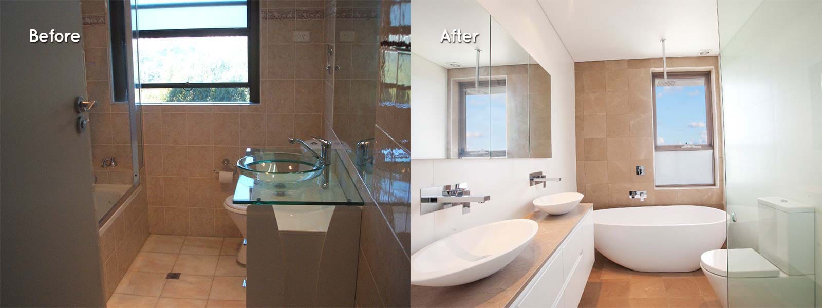 Before and after a bathroom renovation of a home in Sydney